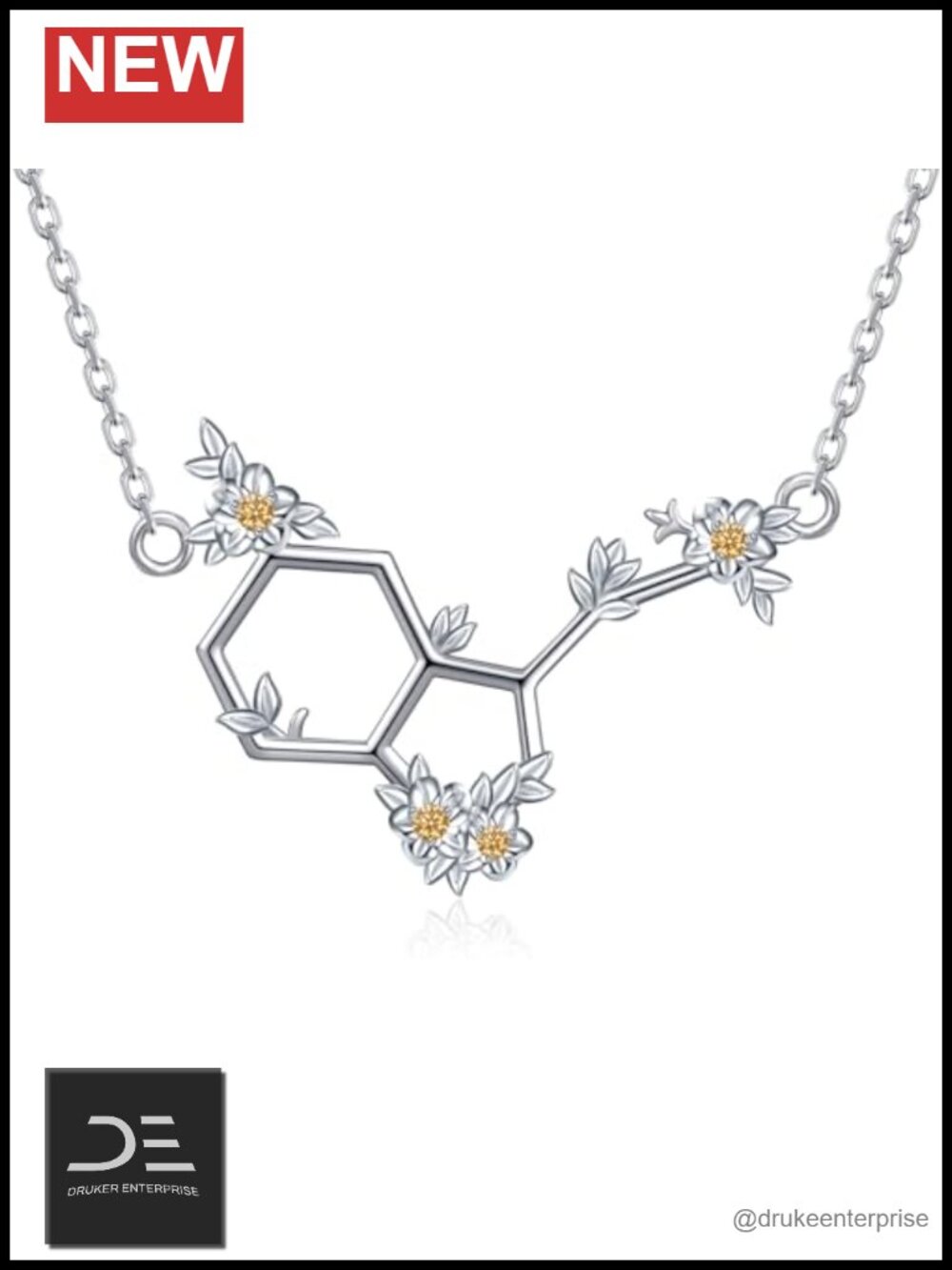 925 Sterling Silver Serotonin Molecule Pendant Necklace Science Chemistry Gift